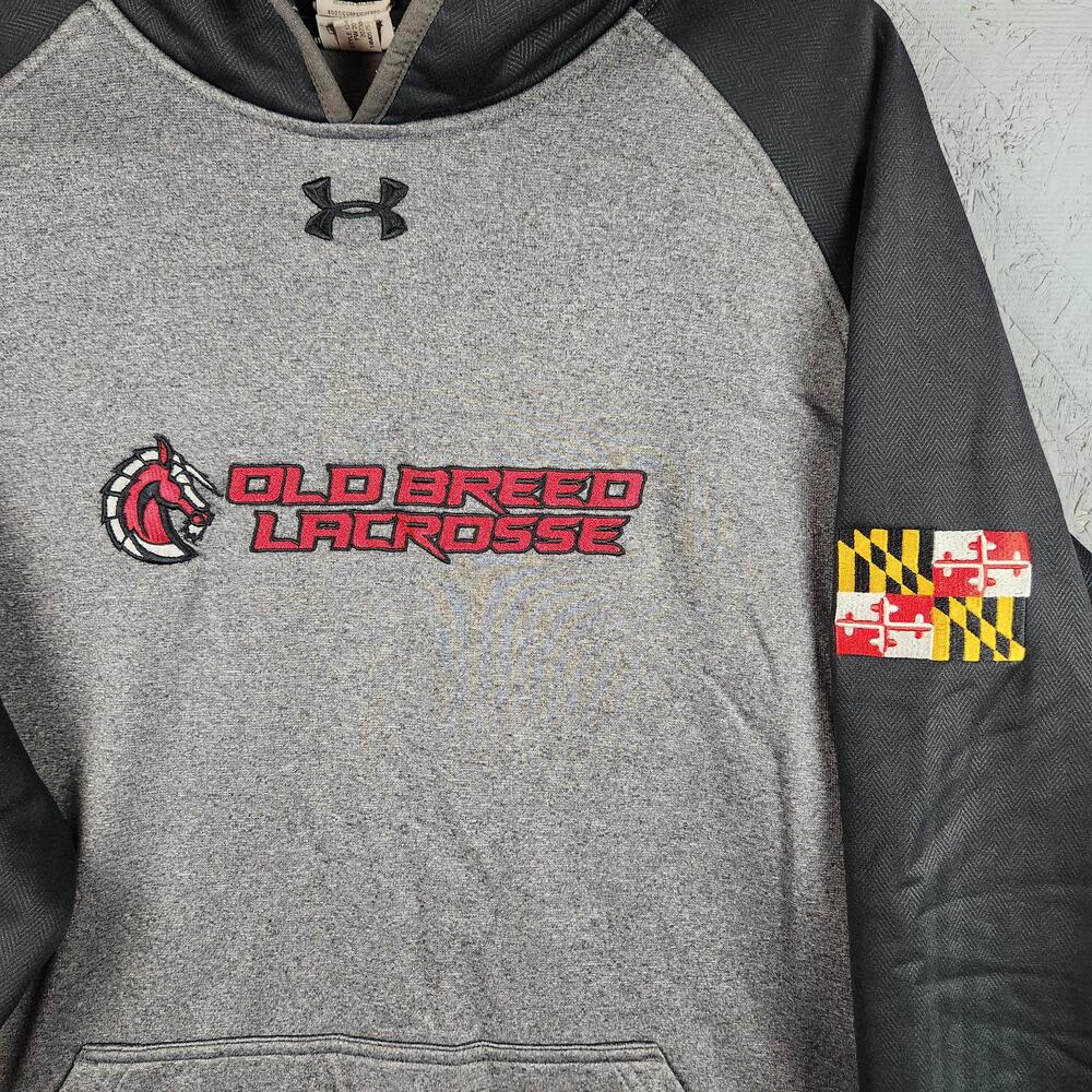 Under Armour Hoodie Mens Large Gray Black Old Breed Lacrosse Storm School Logo
